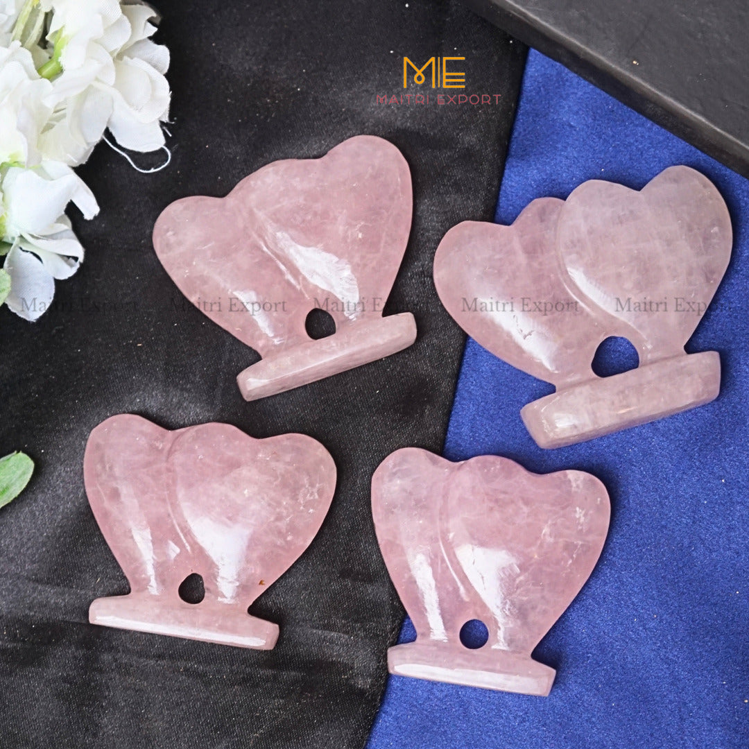 Rose quartz natural carved double heart-Maitri Export | Crystals Store