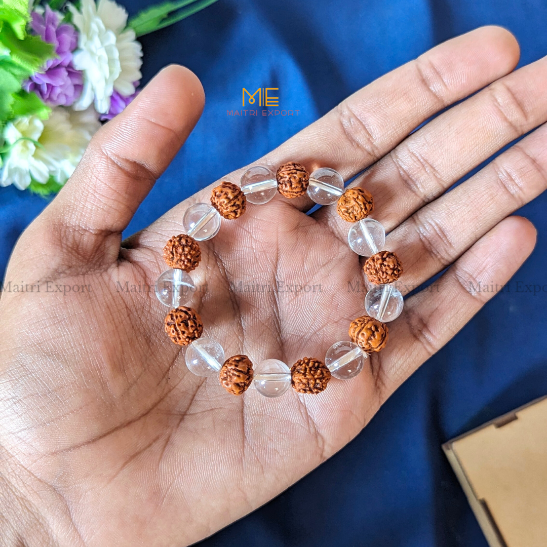 Clear Quartz and Rudraksha Bracelet-10mm-Maitri Export | Crystals Store
