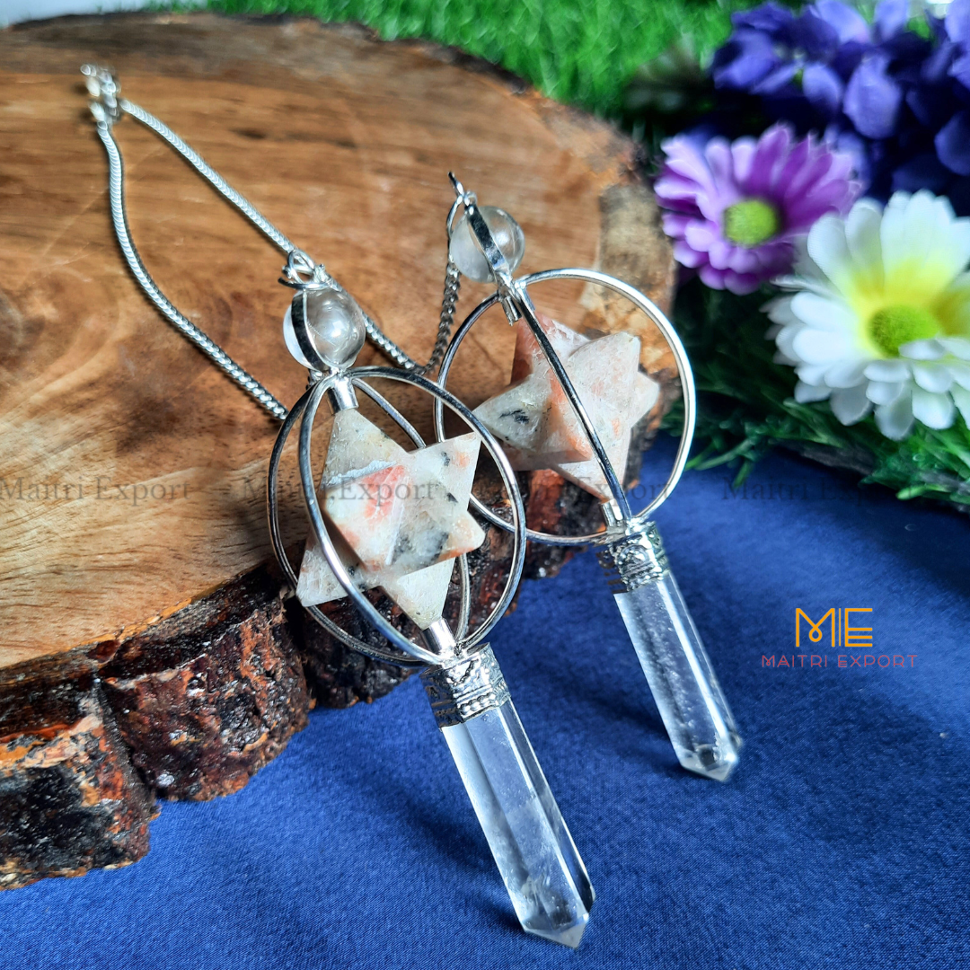 Natural Healing Crystal Stone Merkaba Star with Clear Quartz Pencil Pendulum-Maitri Export | Crystals Store
