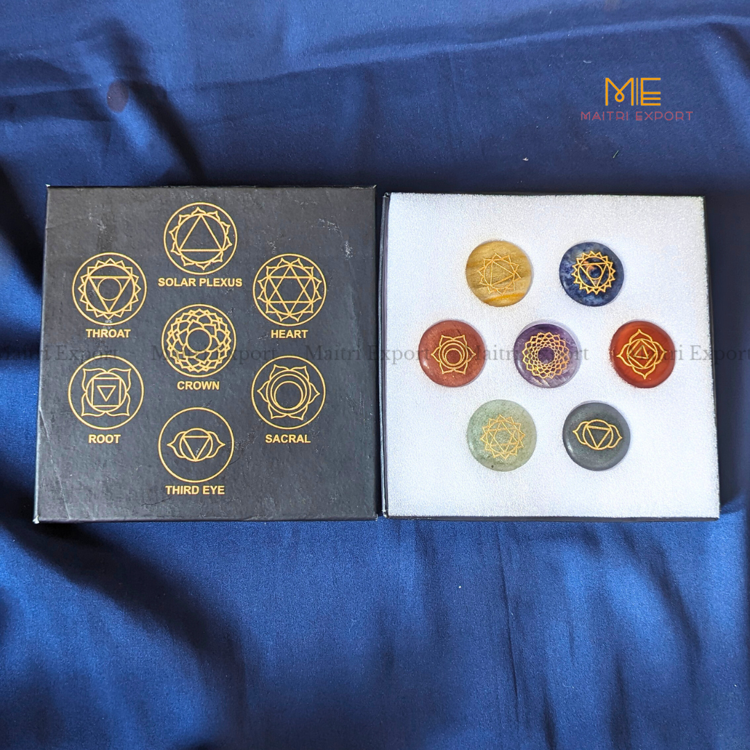 7 Chakra Round Set-With Black Box-Maitri Export | Crystals Store
