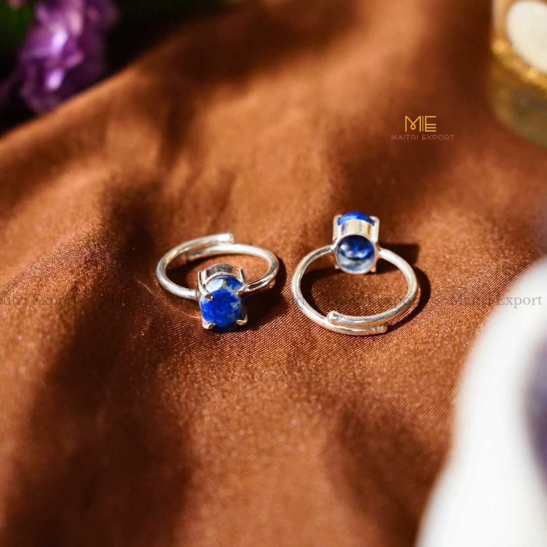 Natural Healing Crystal Stone Oval Faceted Gem quality Ring ( Rhodium polish, Anti tarnish )-Lapis Lazuli-Maitri Export | Crystals Store