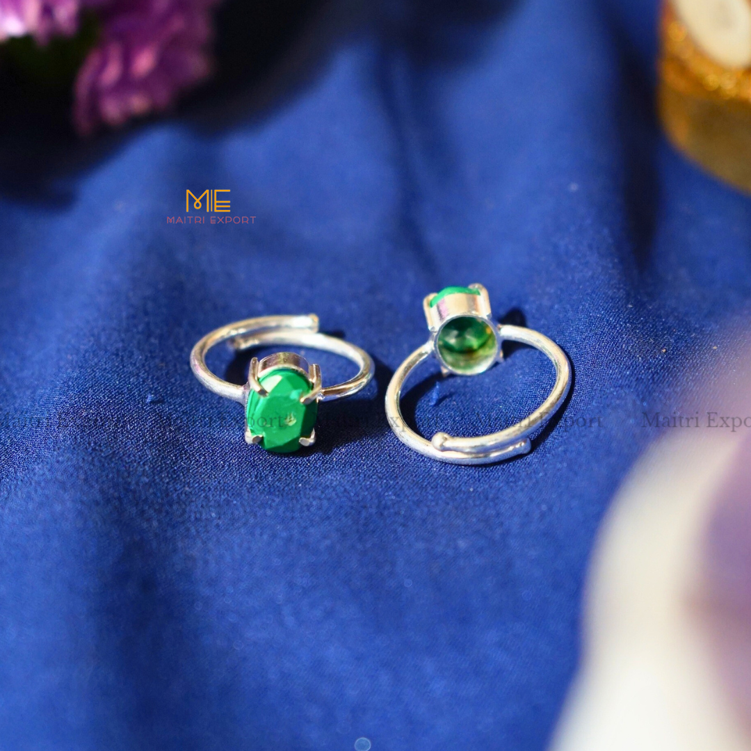 Natural Healing Crystal Stone Oval Faceted Gem quality Ring ( Rhodium polish, Anti tarnish )-Malachite-Maitri Export | Crystals Store