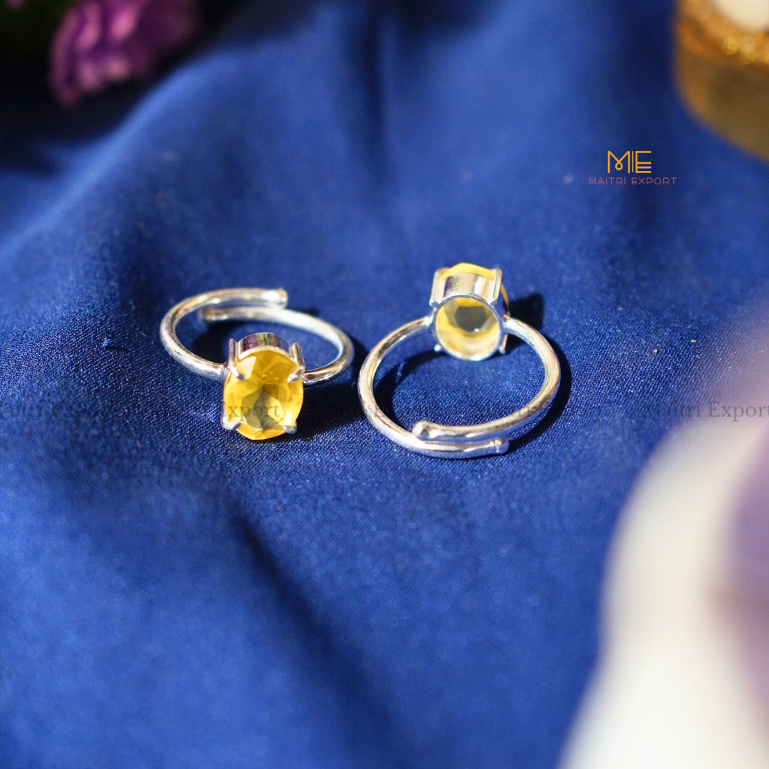 Natural Healing Crystal Stone Oval Faceted Gem quality Ring ( Rhodium polish, Anti tarnish )-Citrine-Maitri Export | Crystals Store
