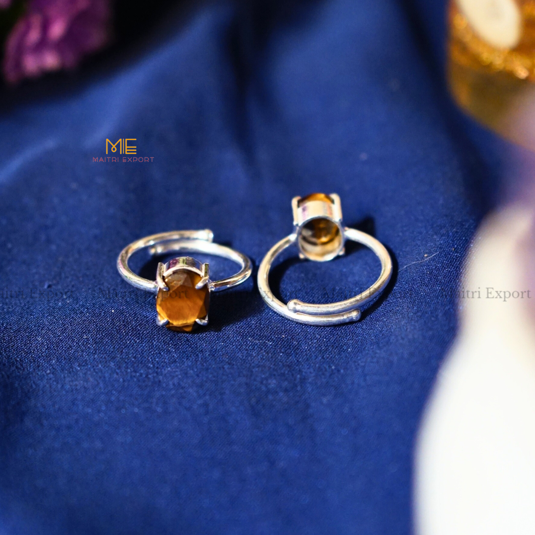 Natural Healing Crystal Stone Oval Faceted Gem quality Ring ( Rhodium polish, Anti tarnish )-Tiger Eye-Maitri Export | Crystals Store
