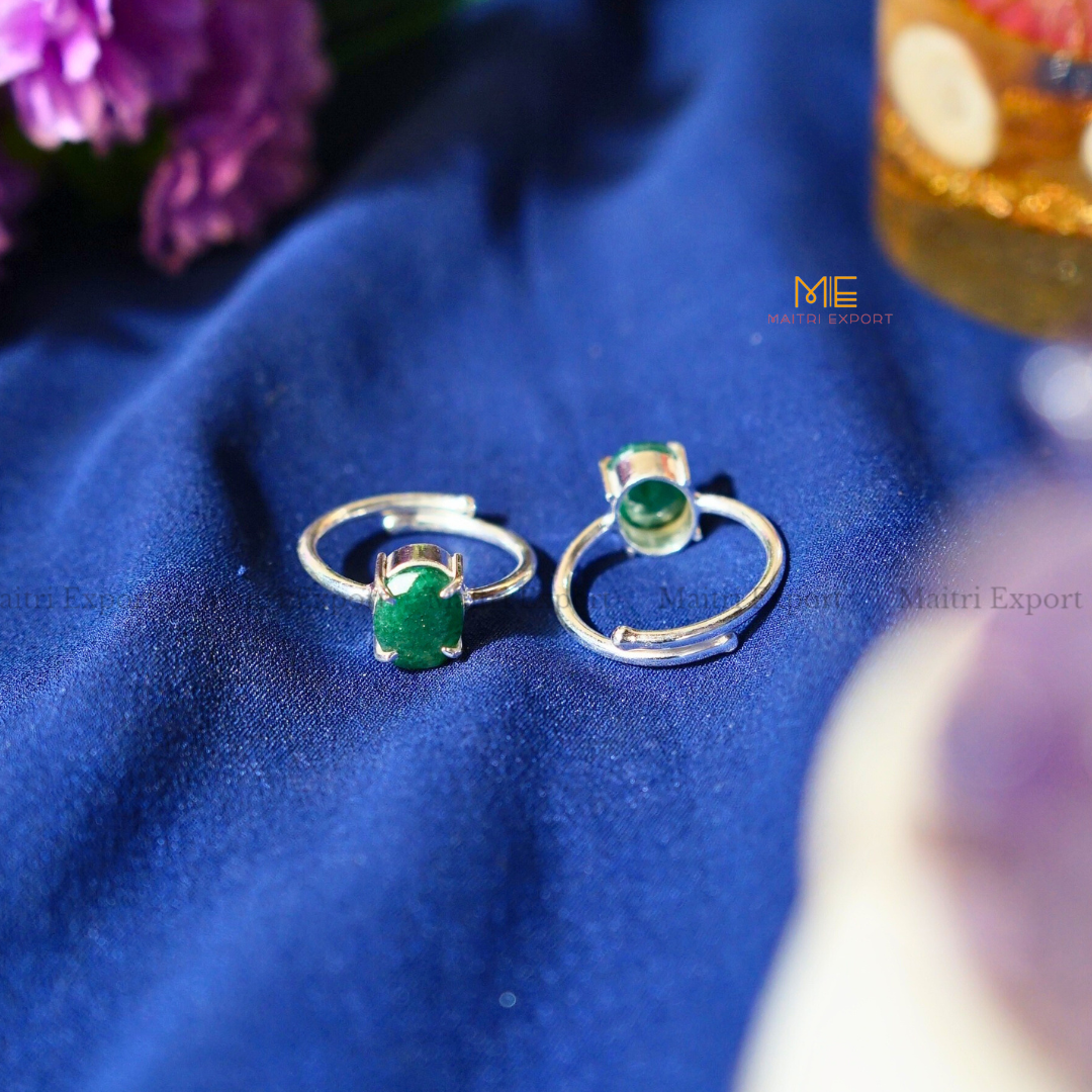 Natural Healing Crystal Stone Oval Faceted Gem quality Ring ( Rhodium polish, Anti tarnish )-Green Jade-Maitri Export | Crystals Store