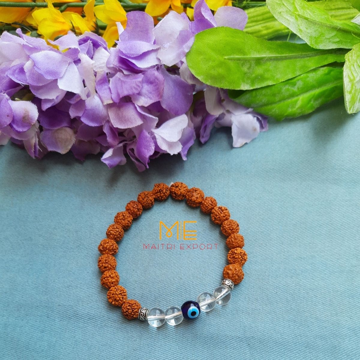 Rudraksha, Clear Quartz With Evil Eye Bracelet-Maitri Export | Crystals Store