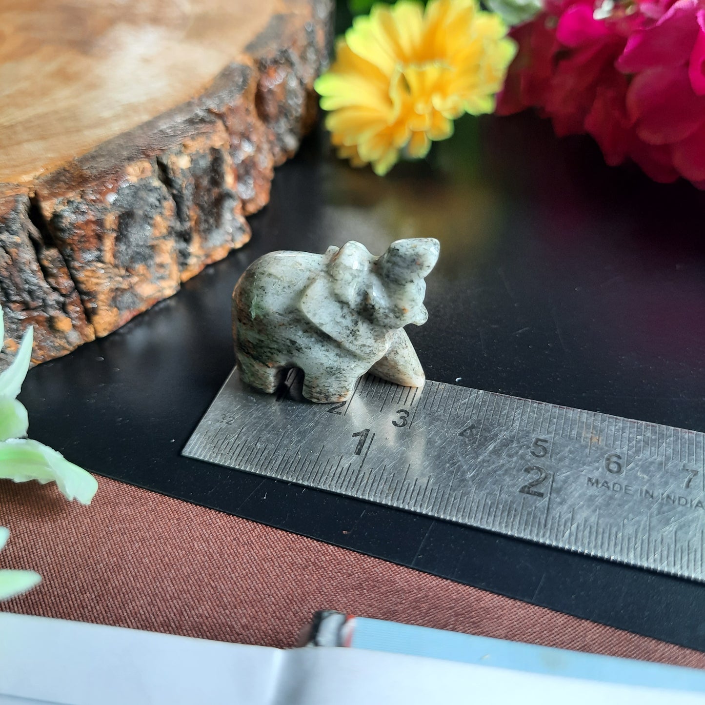 1 inch mini elephant crystal figurine-Moss Agate-Maitri Export | Crystals Store