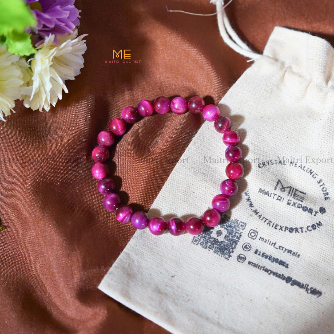 Pink Tiger Eye 8mm Natural Crystal Healing Bracelet-Maitri Export | Crystals Store