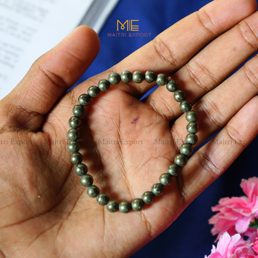 Pyrite Natural Crystal Healing Bracelet-6mm-Maitri Export | Crystals Store