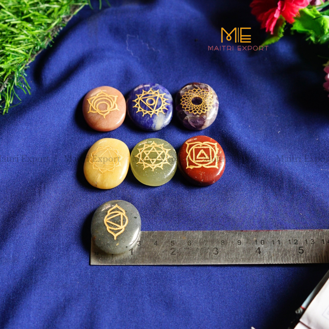 7 Chakra symbol engraved Oval Set-Maitri Export | Crystals Store