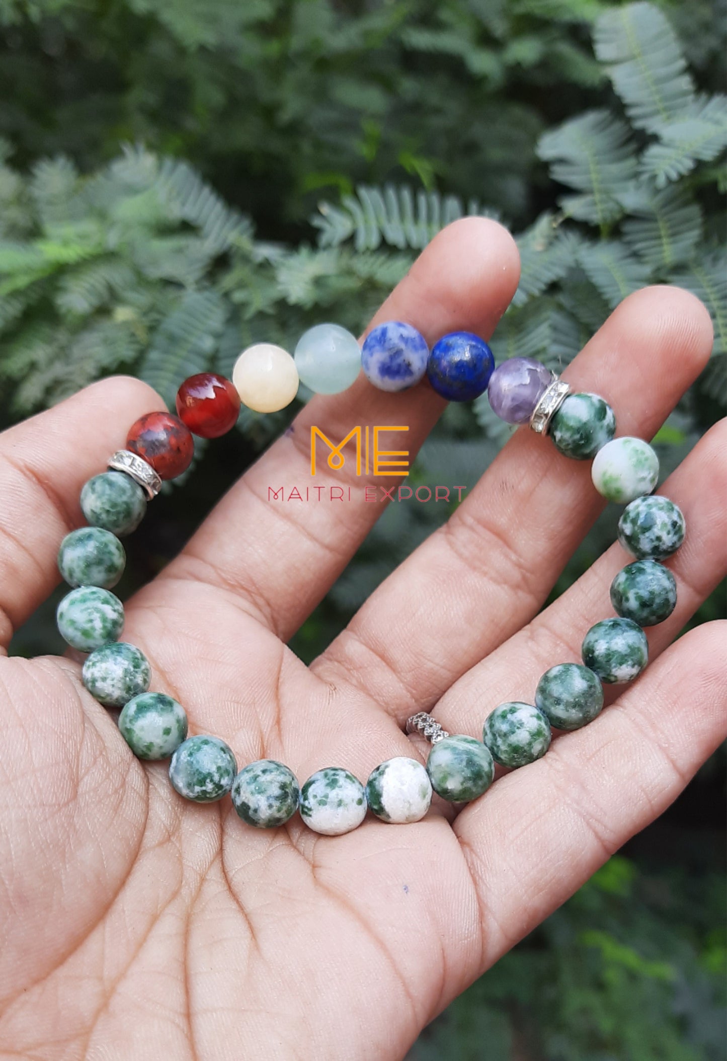 Natural different Crystals with 7 chakra beads charm bracelets (8mm)-Maitri Export | Crystals Store
