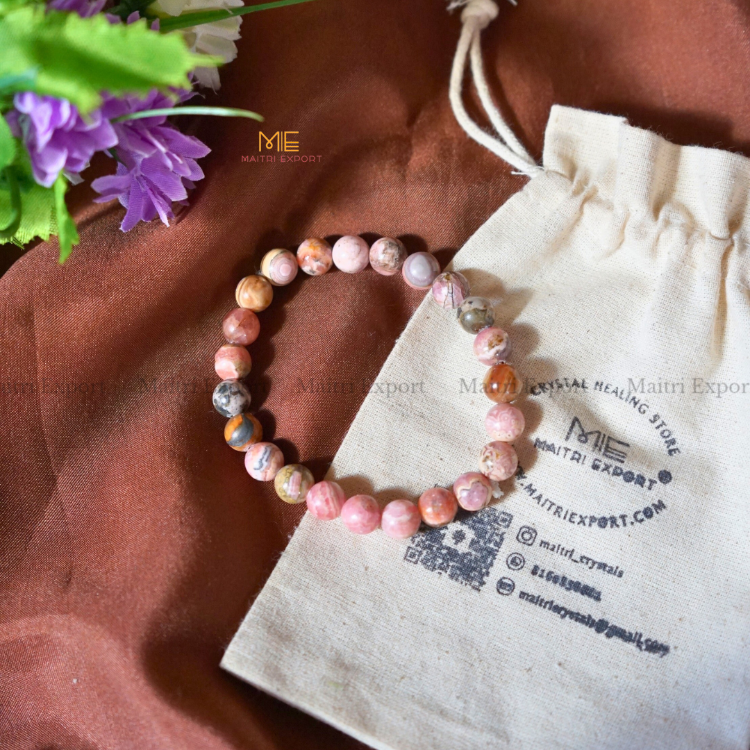 Rhodochrosite Argentina 8mm Natural Crystal Healing Bracelet-Maitri Export | Crystals Store