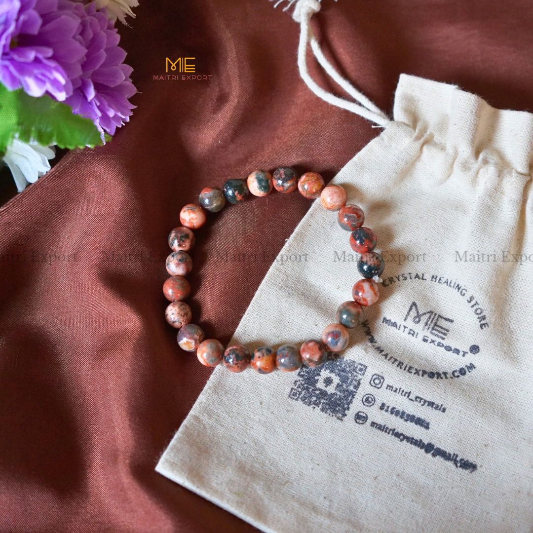 Fire Agate 8mm Natural Crystal Healing Bracelet-Maitri Export | Crystals Store