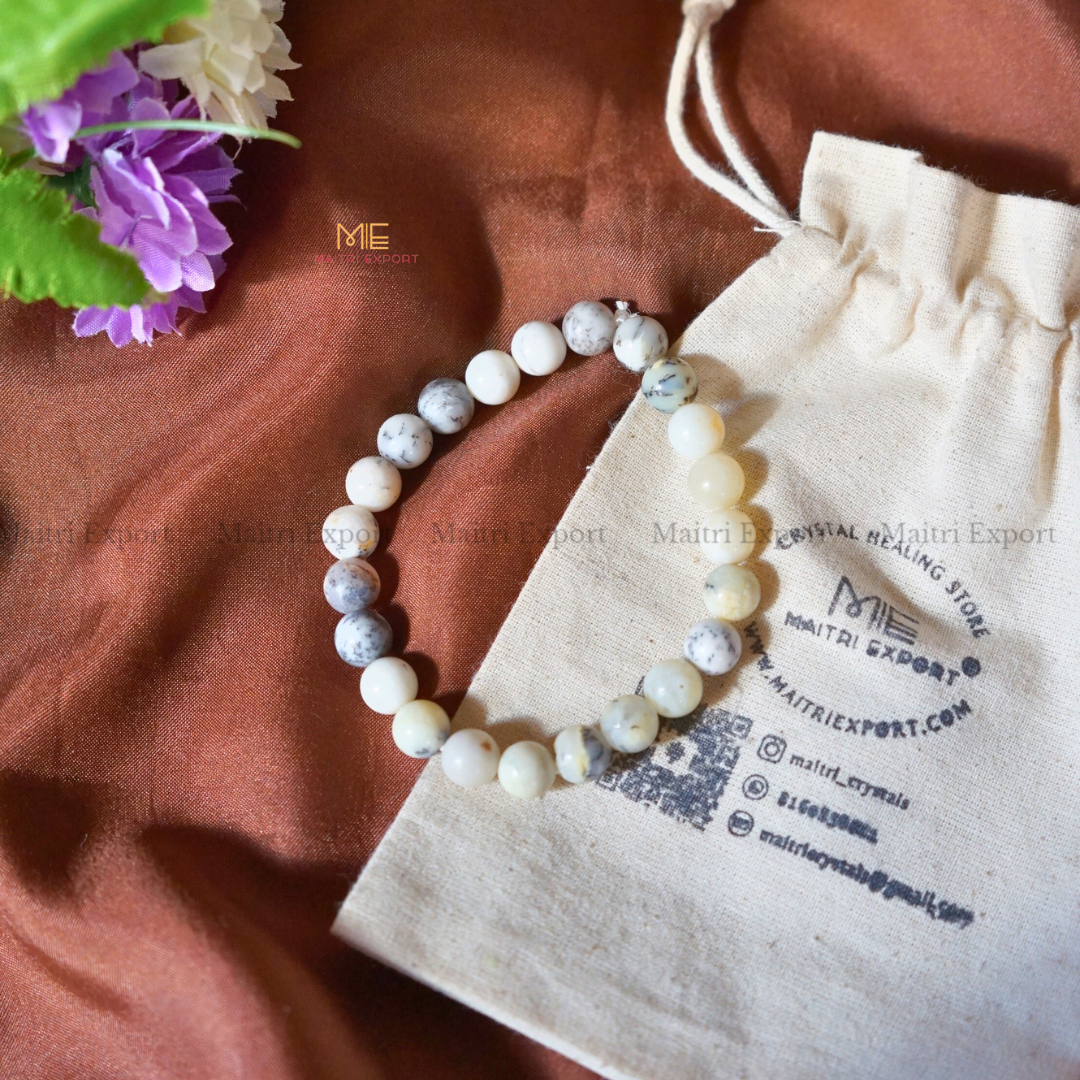 Dendritic Opal 8mm Natural Crystal Healing Bracelet-Maitri Export | Crystals Store