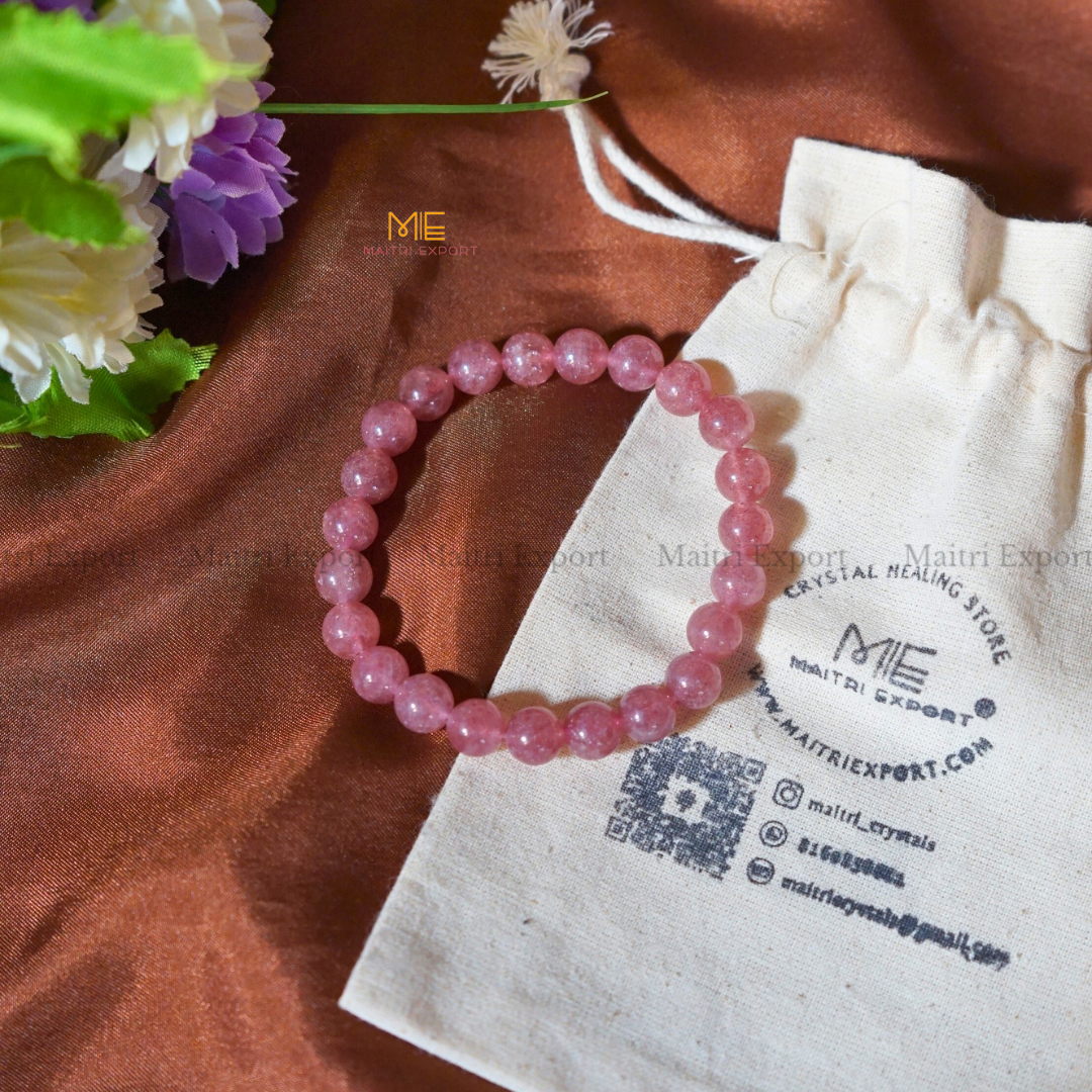 Strawberry Quartz 8mm Natural Crystal Healing Bracelet-Maitri Export | Crystals Store