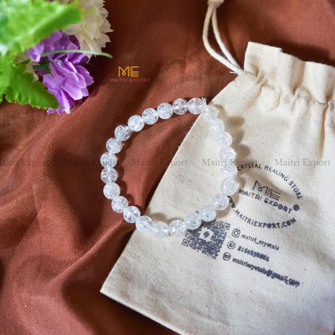 Crackle Clear Quartz 8mm Crystal Healing Bracelet-Maitri Export | Crystals Store