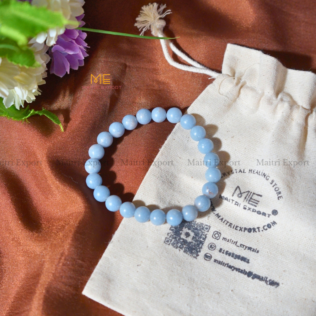 Angelite 8mm Natural Crystal Healing Bracelet-Maitri Export | Crystals Store