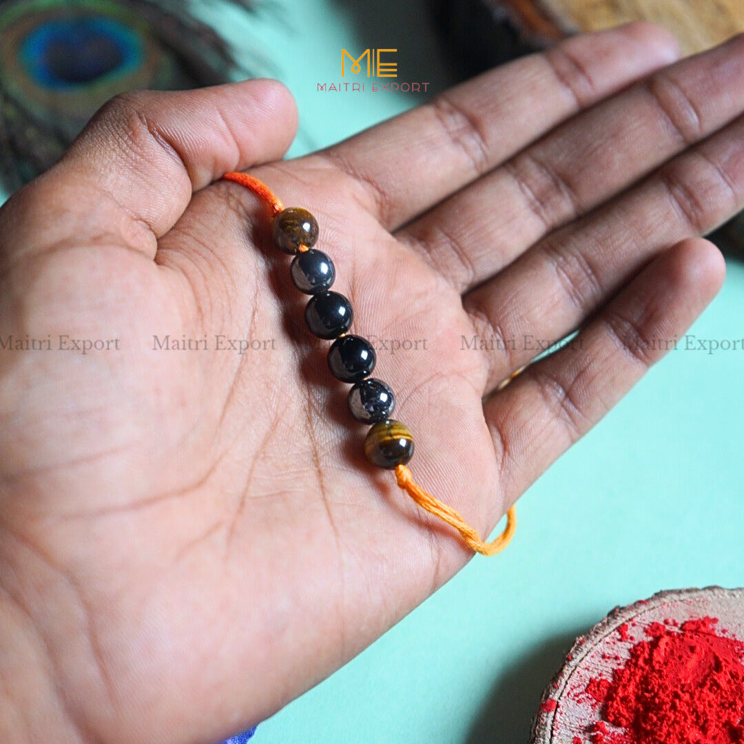 Natural crystal stone purposed rakhi-Triple protection-simple-Maitri Export | Crystals Store