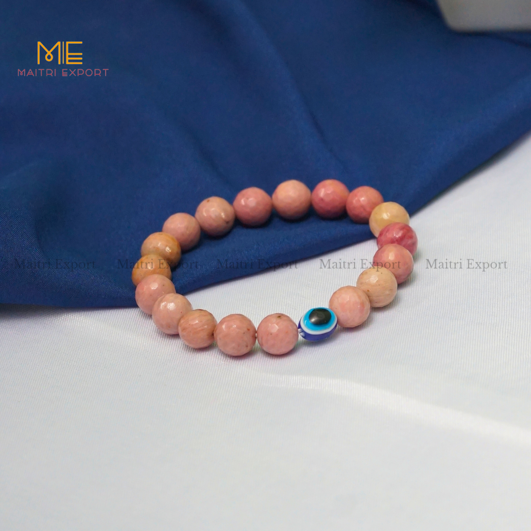 10mm crystal round beads Faceted With Evil Eye Bracelet-Rhodochrosite-Maitri Export | Crystals Store