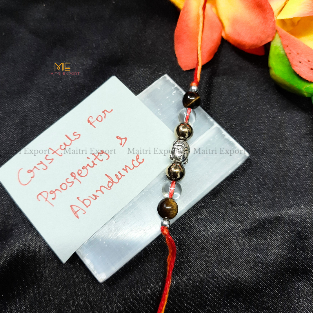Natural crystal stone purposed rakhi-Prosperity & Abundance-with buddha charm-Maitri Export | Crystals Store