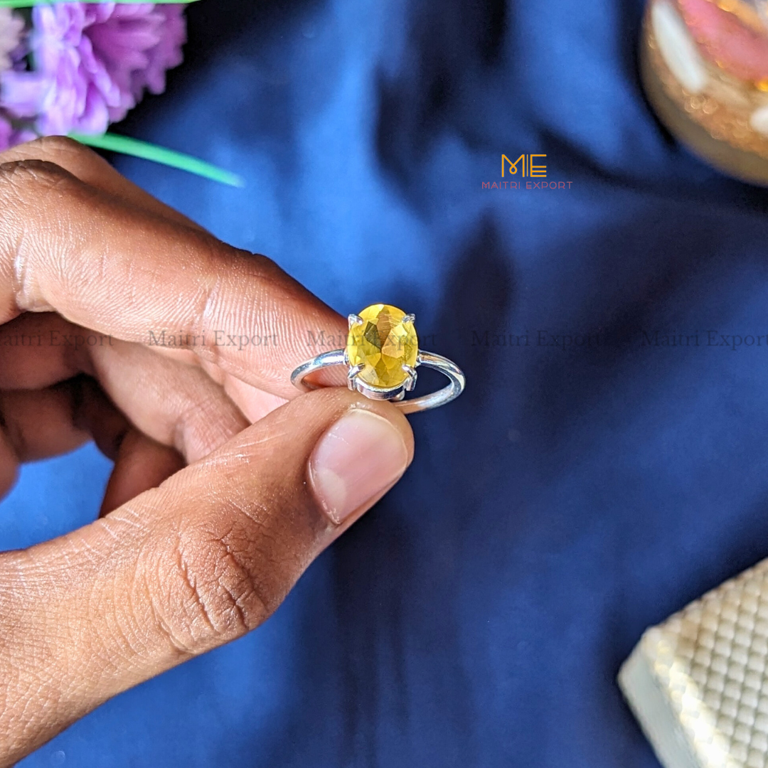 Natural Healing Crystal Stone Oval Faceted Gem quality Ring ( Rhodium polish, Anti tarnish )-Maitri Export | Crystals Store