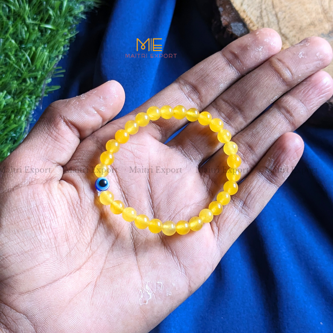 6mm crystal beaded bracelet with evil eye-yellow jade-Maitri Export | Crystals Store