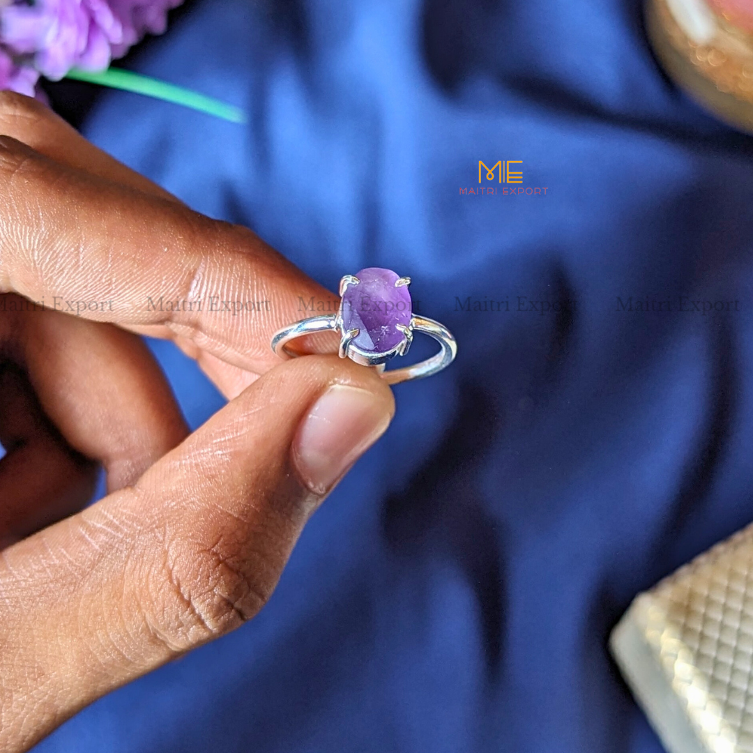 Natural Healing Crystal Stone Oval Faceted Gem quality Ring ( Rhodium polish, Anti tarnish )-Maitri Export | Crystals Store