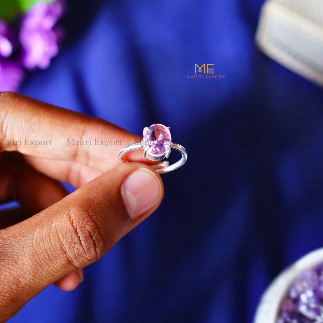 Natural Healing Crystal Stone Oval Faceted Gem quality Ring ( Rhodium polish, Anti tarnish )-Maitri Export | Crystals Store