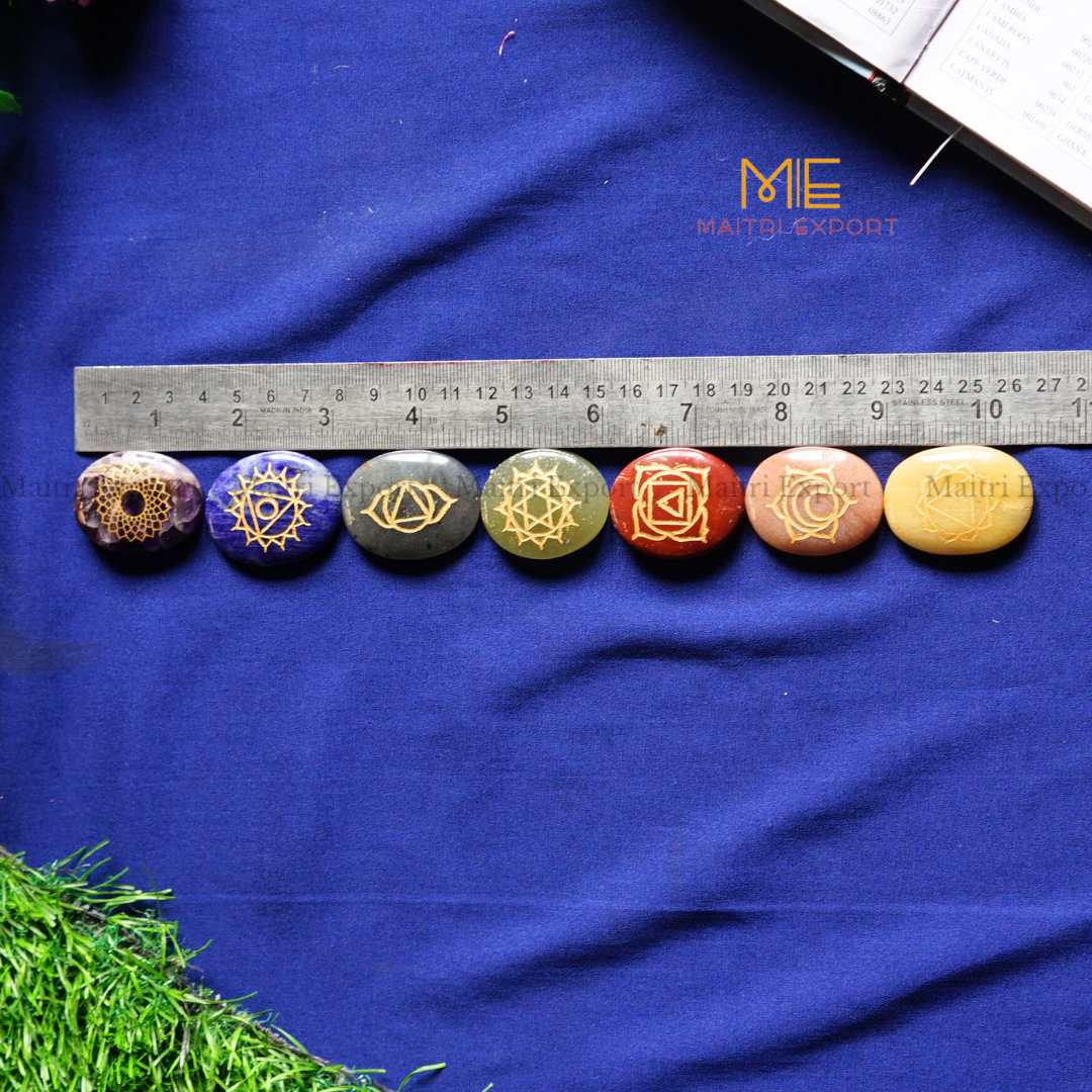 7 Chakra symbol engraved Oval Set-Maitri Export | Crystals Store