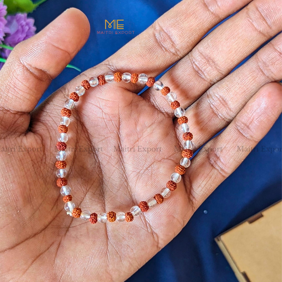 Clear Quartz and Rudraksha Bracelet-4mm-Maitri Export | Crystals Store