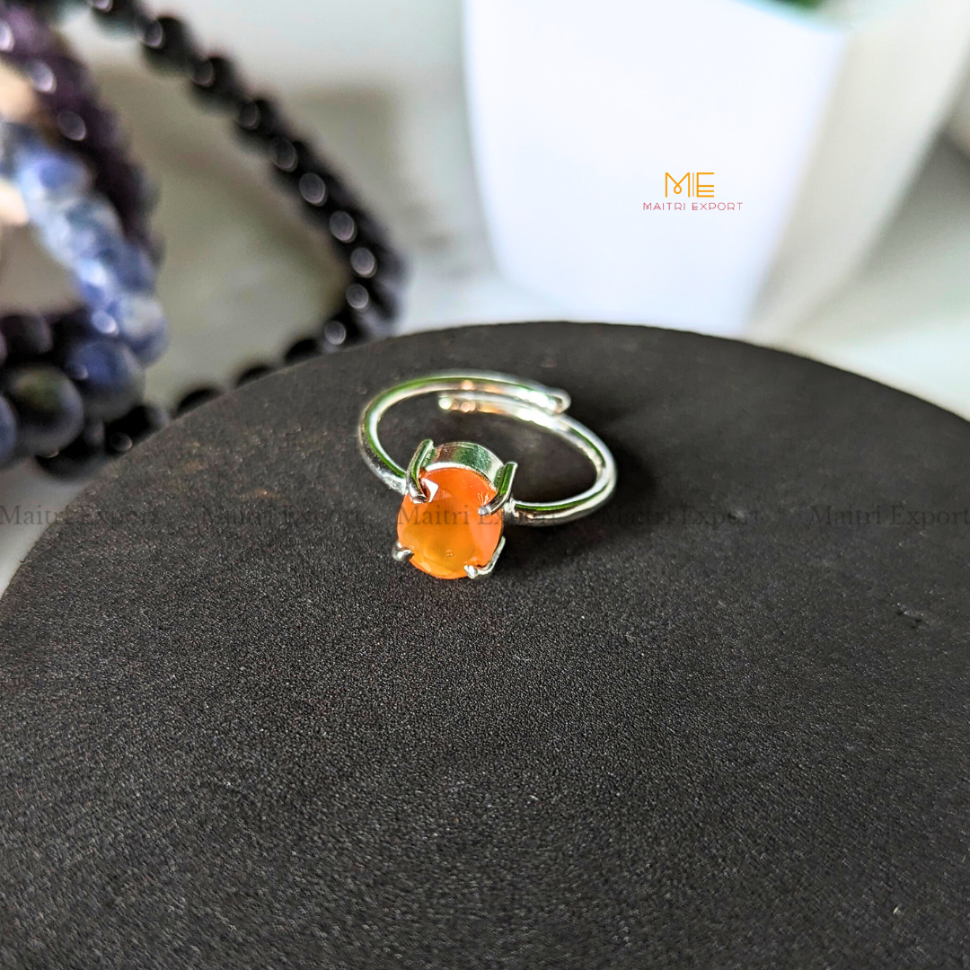 Natural Healing Crystal Stone Oval Faceted Gem quality Ring ( Rhodium polish, Anti tarnish )-Carnelian-Maitri Export | Crystals Store