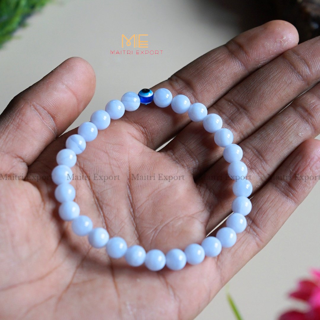 6mm crystal beaded bracelet with evil eye-Blue Lace-Maitri Export | Crystals Store