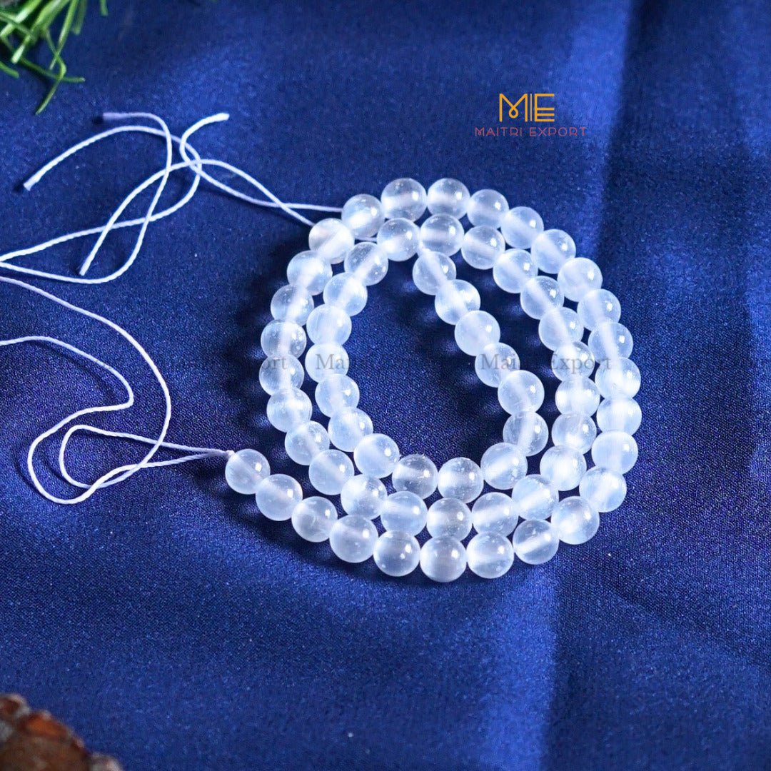 6mm loose round crystal beads strand / line-Selenite Natural-Maitri Export | Crystals Store