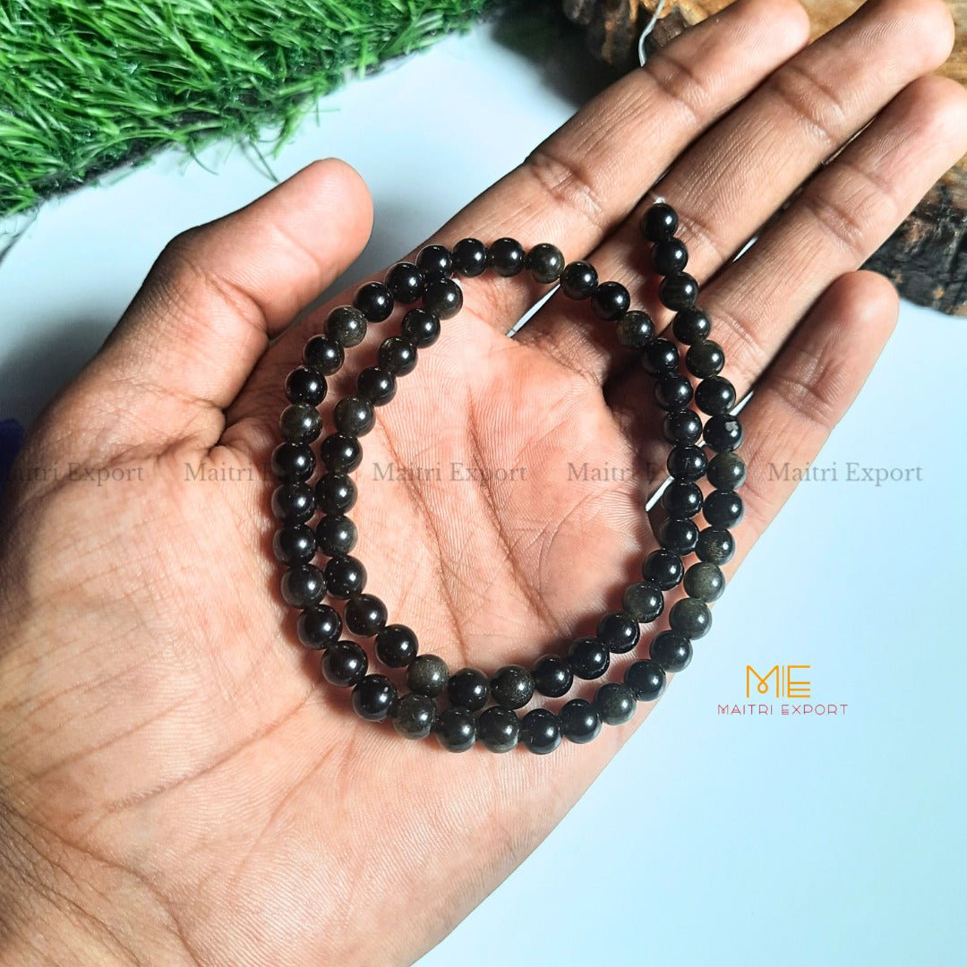 6mm loose round crystal beads strand / line-Black Golden Obsidian-Maitri Export | Crystals Store