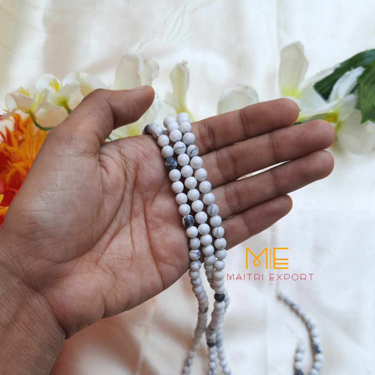 6mm loose round crystal beads strand / line-Howlite-Maitri Export | Crystals Store