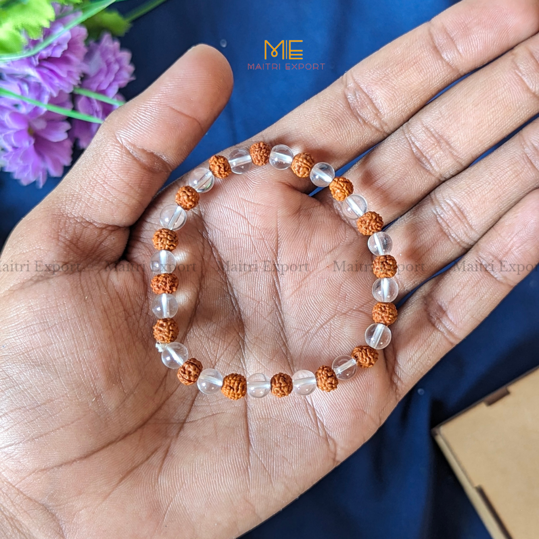 Clear Quartz and Rudraksha Bracelet-6mm-Maitri Export | Crystals Store