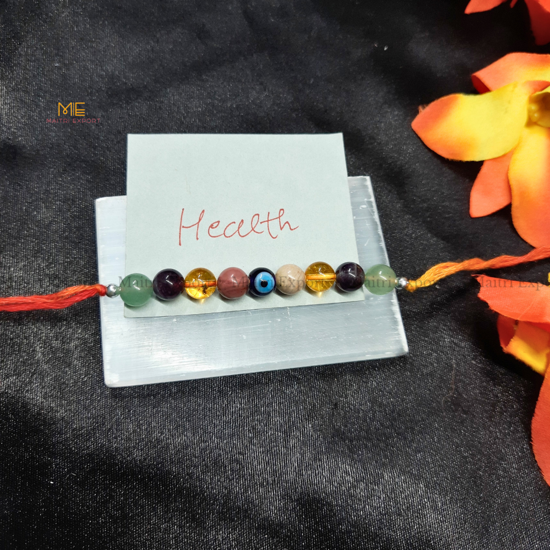 Natural crystal stone purposed rakhi-Health-with evil eye bead-Maitri Export | Crystals Store