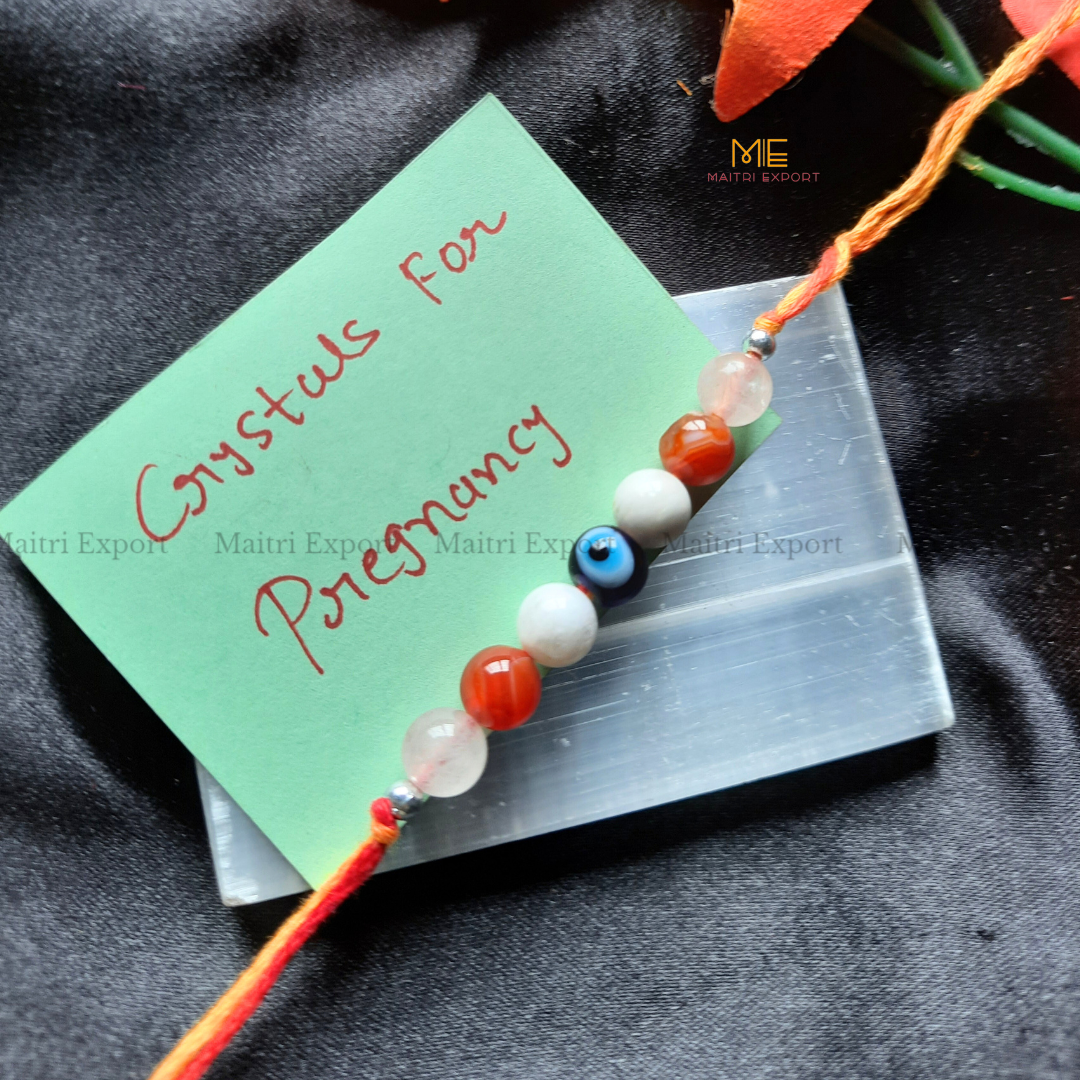 Natural crystal stone purposed rakhi-Pregnancy-with evil eye bead-Maitri Export | Crystals Store