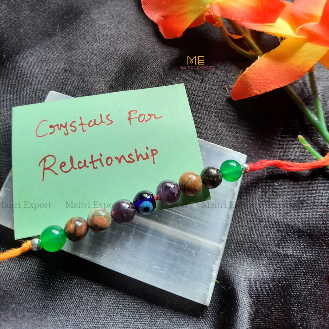 Natural crystal stone purposed rakhi-Relationship-with evil eye bead-Maitri Export | Crystals Store