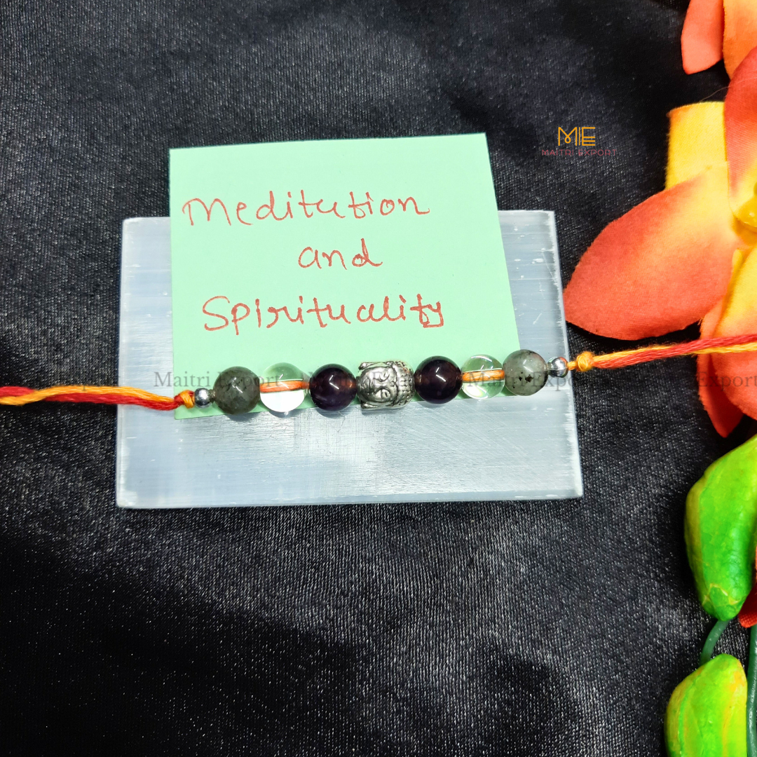 Natural crystal stone purposed rakhi-Maditation-with buddha charm-Maitri Export | Crystals Store