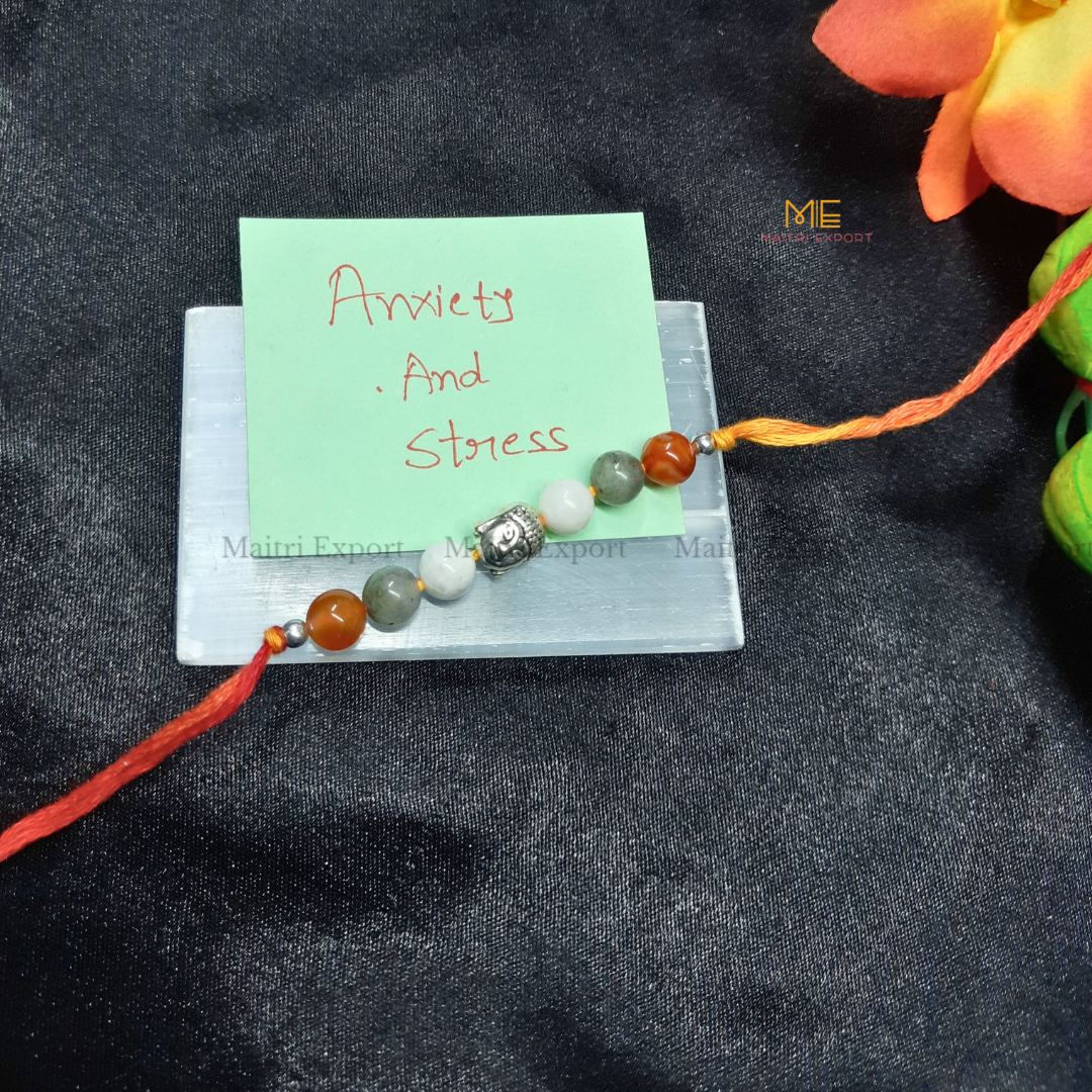 Natural crystal stone purposed rakhi-Anxiety & Stress Relief-with buddha charm-Maitri Export | Crystals Store