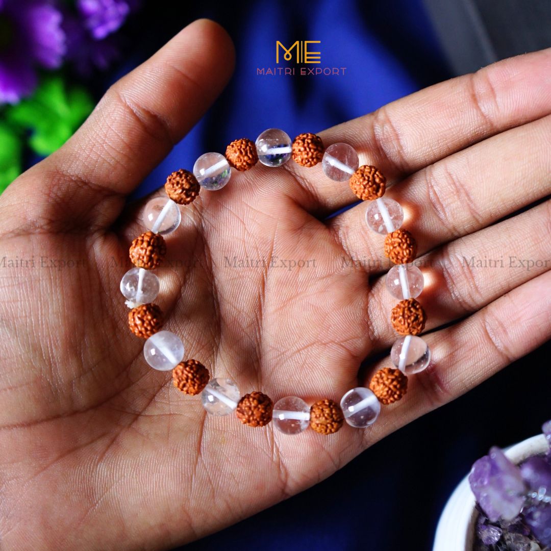 Clear Quartz and Rudraksha Bracelet-8mm-Maitri Export | Crystals Store