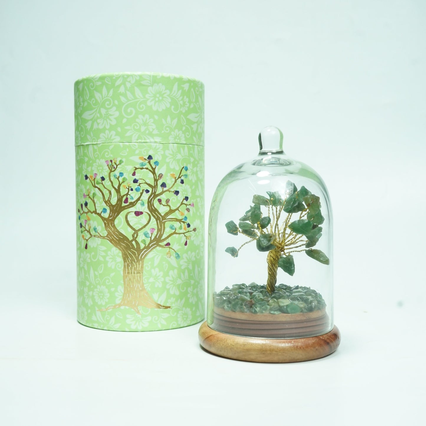 Natural crystal stone dome wish tree with premium box-Green jade-Maitri Export | Crystals Store