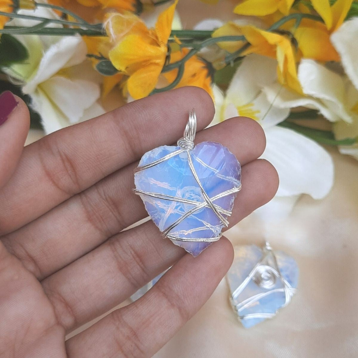 Crescent pendants without chain-Heart-Opalite-Maitri Export | Crystals Store