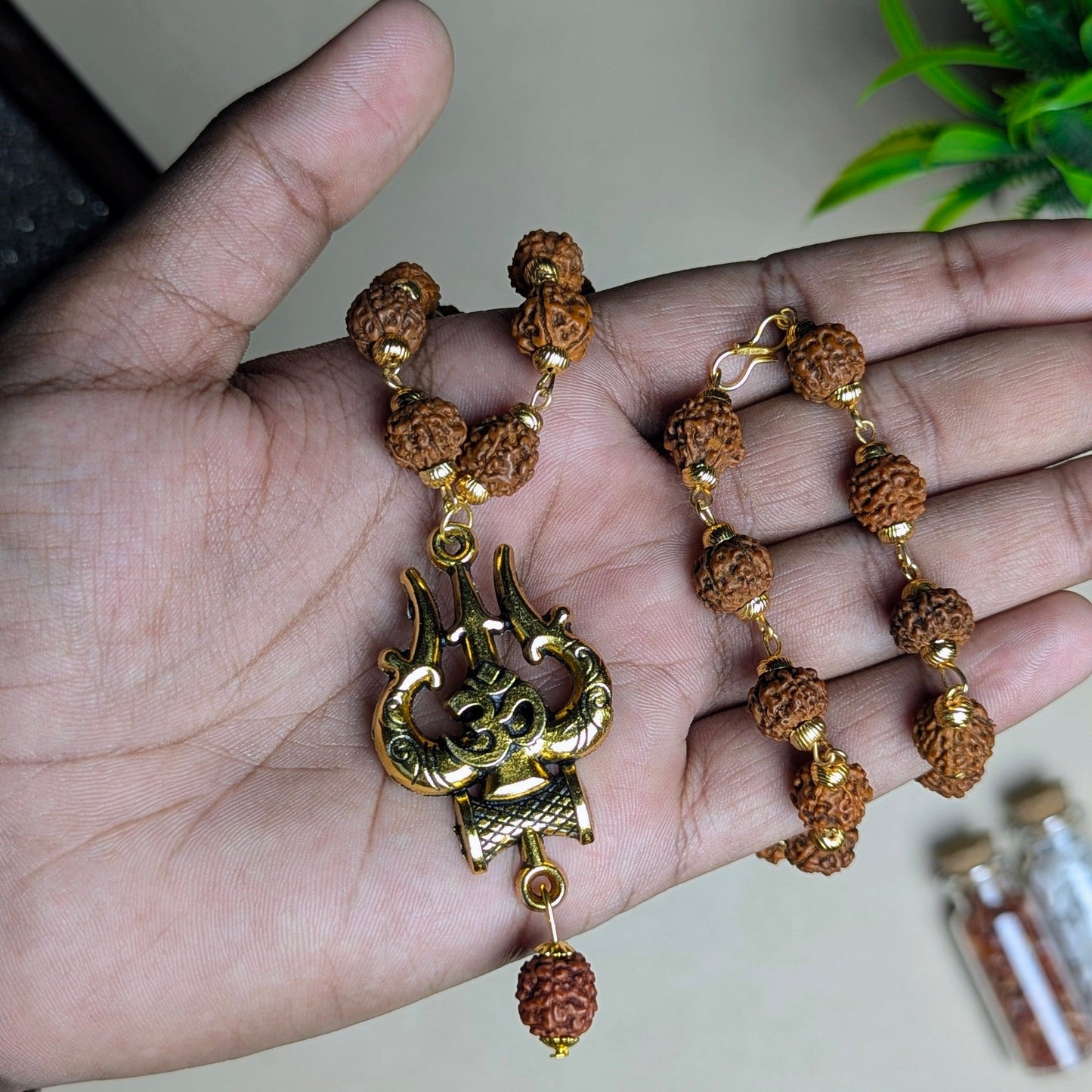 Rudhraksh Trishul Om Pendant Mala-Maitri Export | Crystals Store