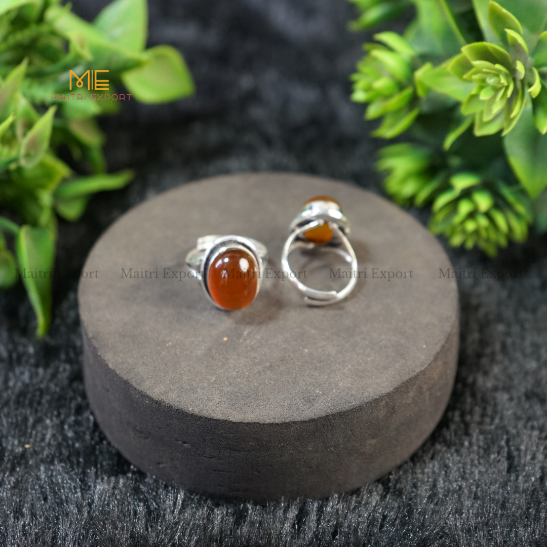 Oval shaped Natural crystal Healing Stone Adjustable Rings ( 14mm )
