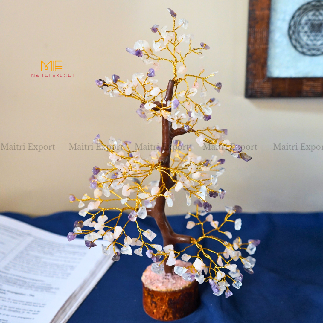 300 Beads Chips Crystal Stone Tree-Amethyst & Rose Quartz & Clear Quartz-Maitri Export | Crystals Store