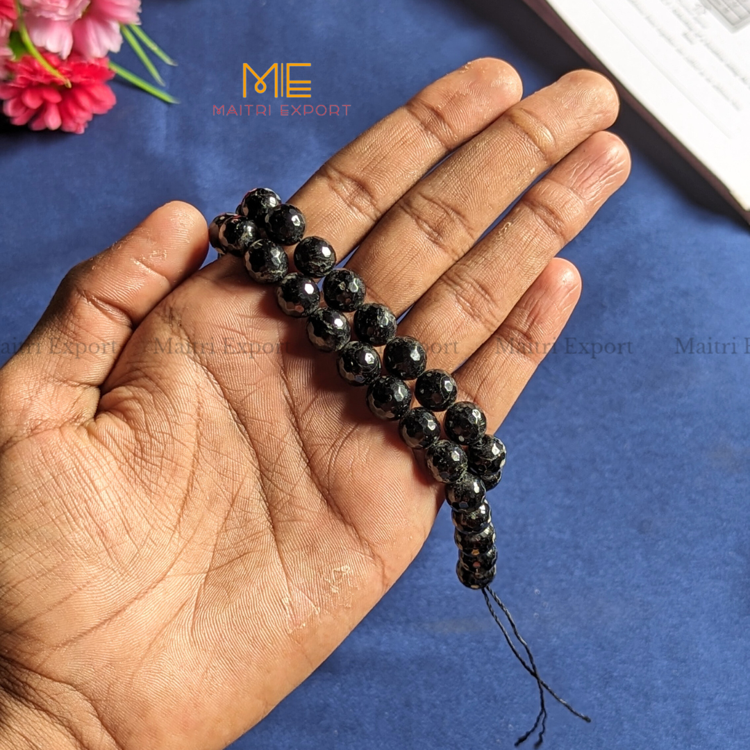 Loose 10mm Crystal Beads Faceted / Diamond cut Line for Bracelets / Jewellery-Black Tourmaline-Maitri Export | Crystals Store
