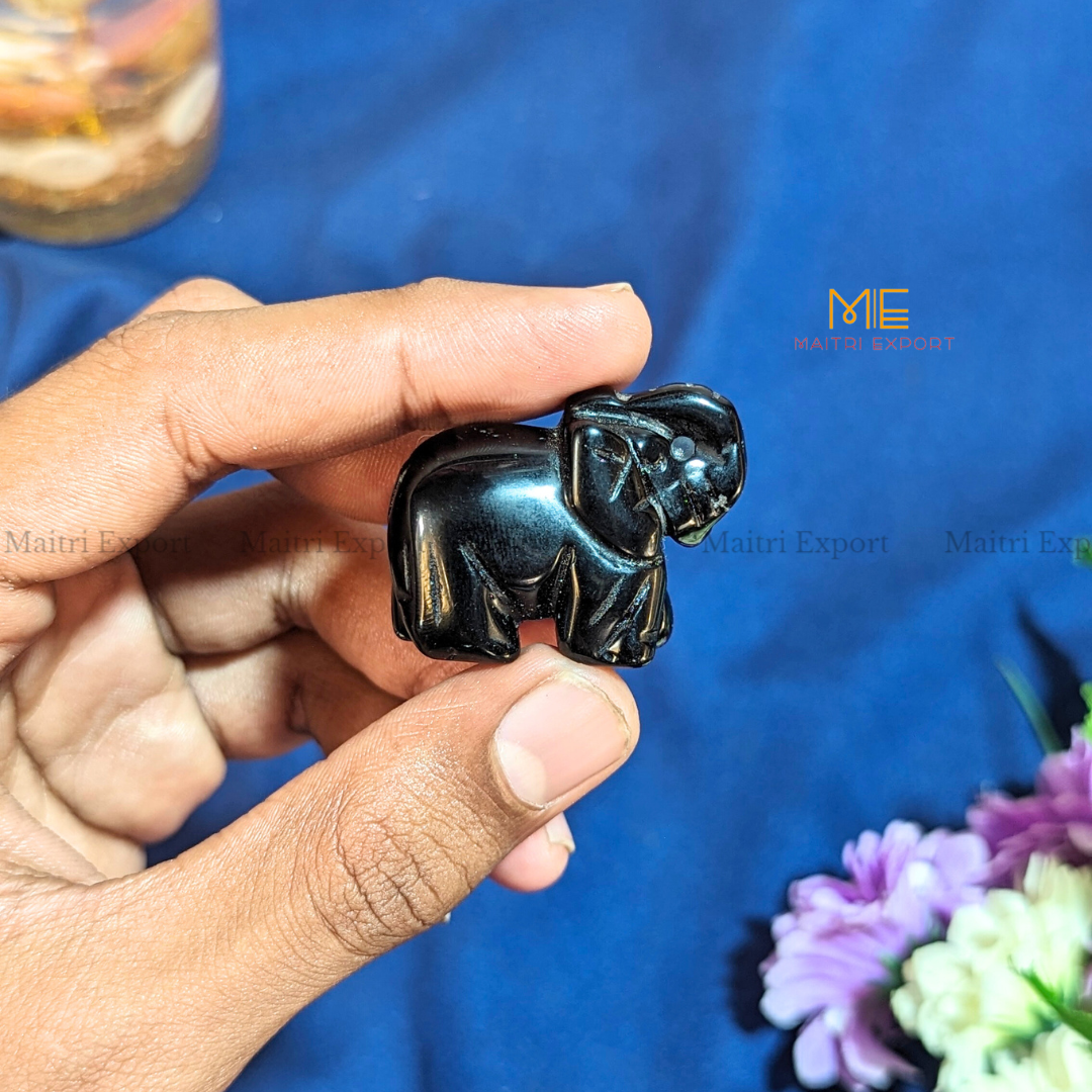1.5 Inch Elephant Natural Crystal Handcrafted Figurine / Carving-Black Tourmaline-Maitri Export | Crystals Store