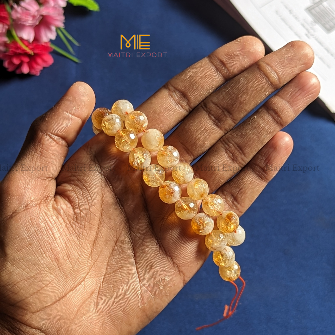 Loose 10mm Crystal Beads Faceted / Diamond cut Line for Bracelets / Jewellery-Citrine Natural-Maitri Export | Crystals Store